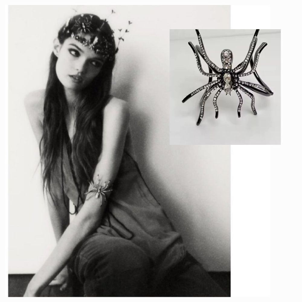 ZARA Anthracite Spider Cuff Bracelet Rhinestone | NWOT